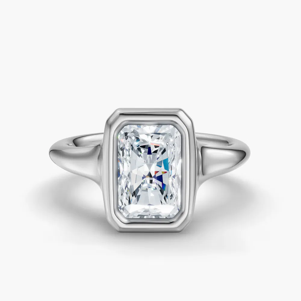 Zayn 1 carat Lab Grown Diamond Radiant Cut Solitaire, Bezel Engagement Ring in 14K White Gold