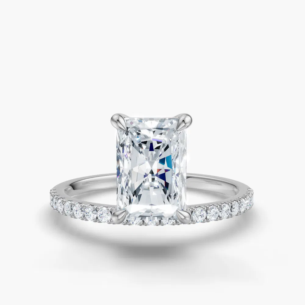 Vera 1 carat Lab Grown Diamond Radiant Cut Solitaire, Side Stone, Floating Engagement Ring in 14K White Gold