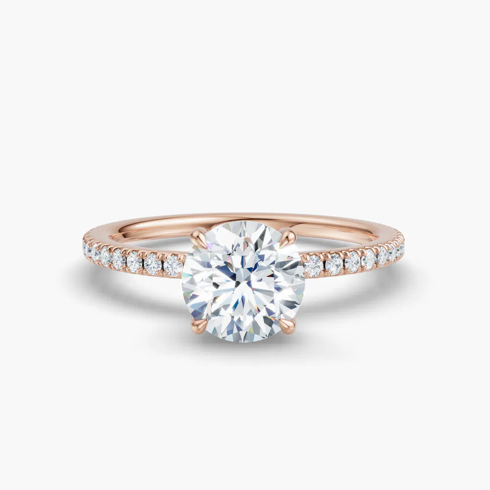 Orhi 1 carat Lab Grown Diamond Round Cut Pavé, Hidden Halo Engagement Ring in 18K Rose Gold