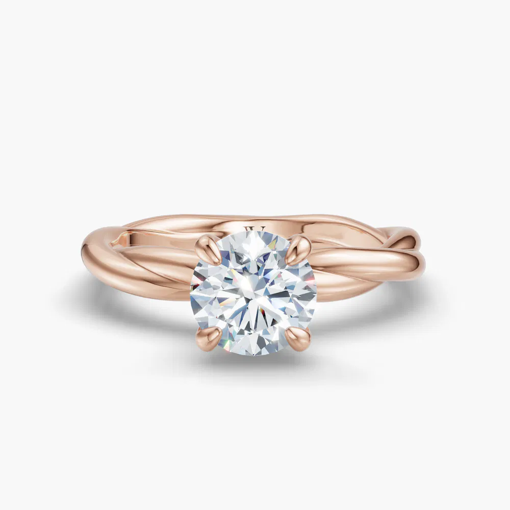 Fyora 1 carat Lab Grown Diamond Round Cut Solitaire, Twist Engagement Ring in 18K Rose Gold