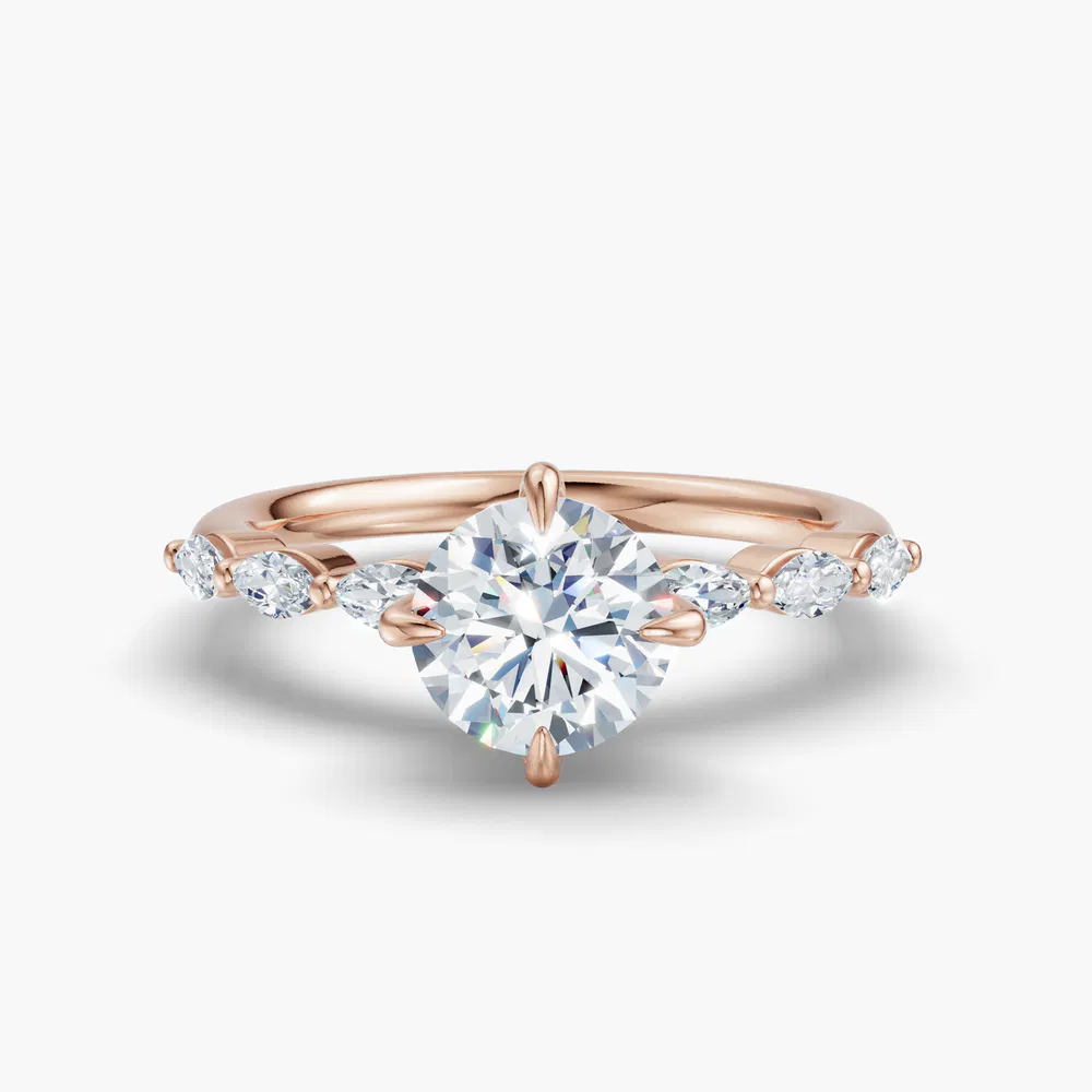 Garo 1 carat Lab Grown Diamond Round Cut Side Stone Engagement Ring in 14K Rose Gold
