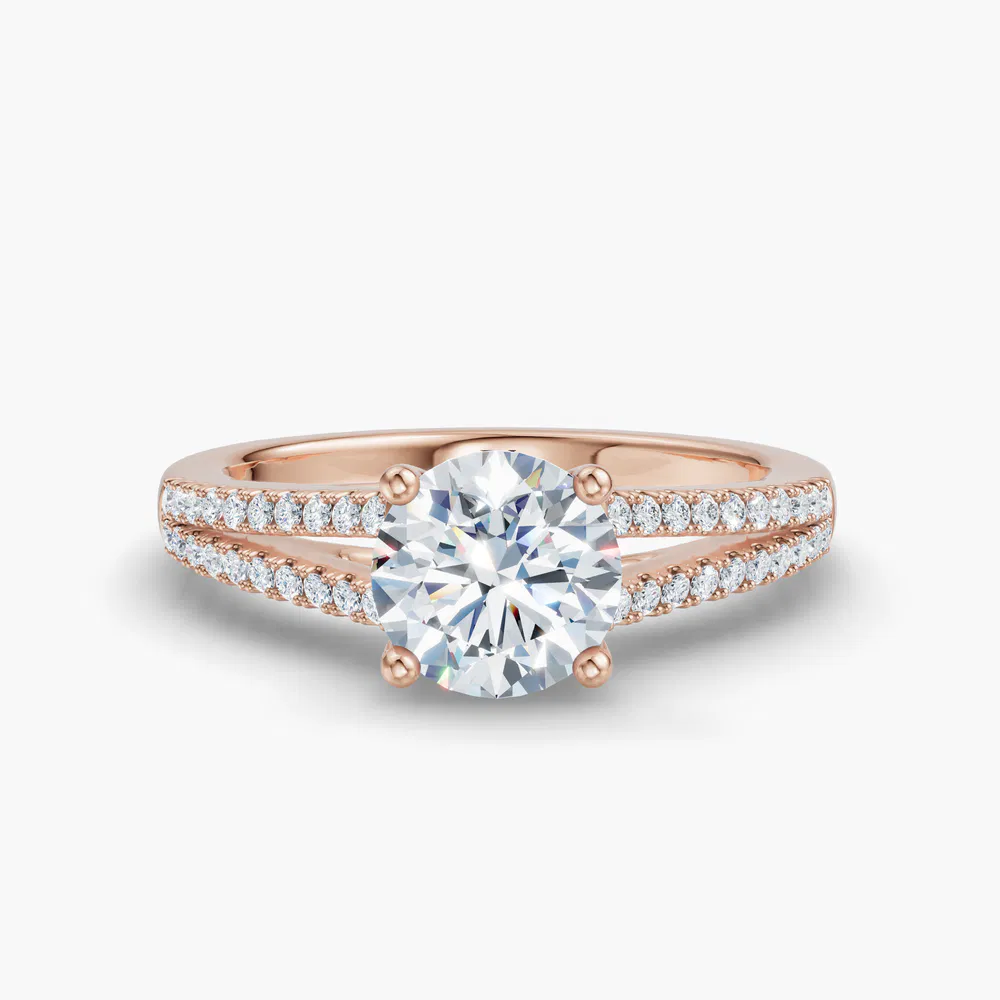 Lumy 1 carat Lab Grown Diamond Round Cut Pavé, Cathedral, Split Shank Engagement Ring in 14K Rose Gold