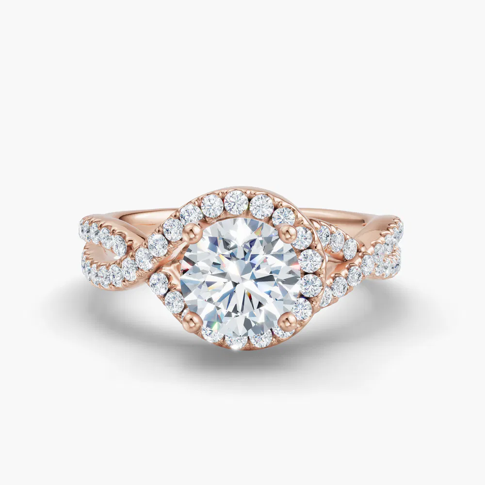 Stellune 1 carat Lab Grown Diamond Round Cut Unique, Halo, Pavé Engagement Ring in 18K Rose Gold