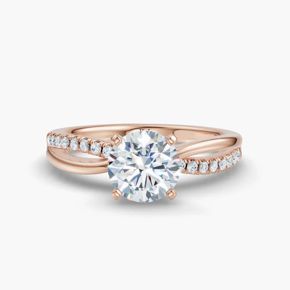 Polaris 1 carat Lab Grown Diamond Round Cut Pavé, Split Shank Engagement Ring in 18K Rose Gold
