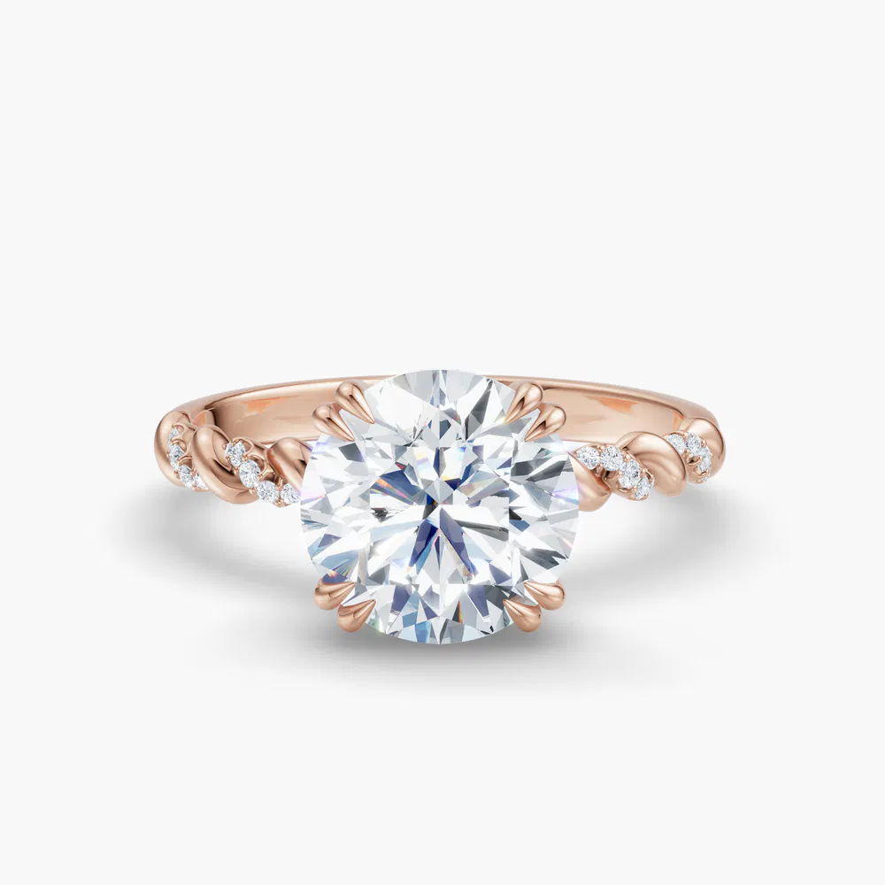 Lior 1 carat Lab Grown Diamond Round Cut Pavé, Hidden Halo, Twist Engagement Ring in 14K Rose Gold