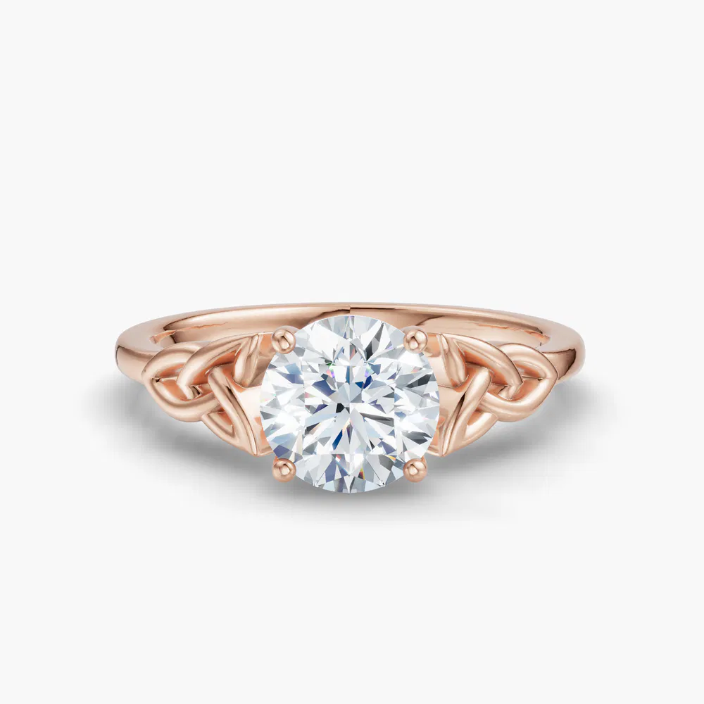 Vire 1 carat Lab Grown Diamond Round Cut Solitaire, Vintage, Cathedral Engagement Ring in 14K Rose Gold