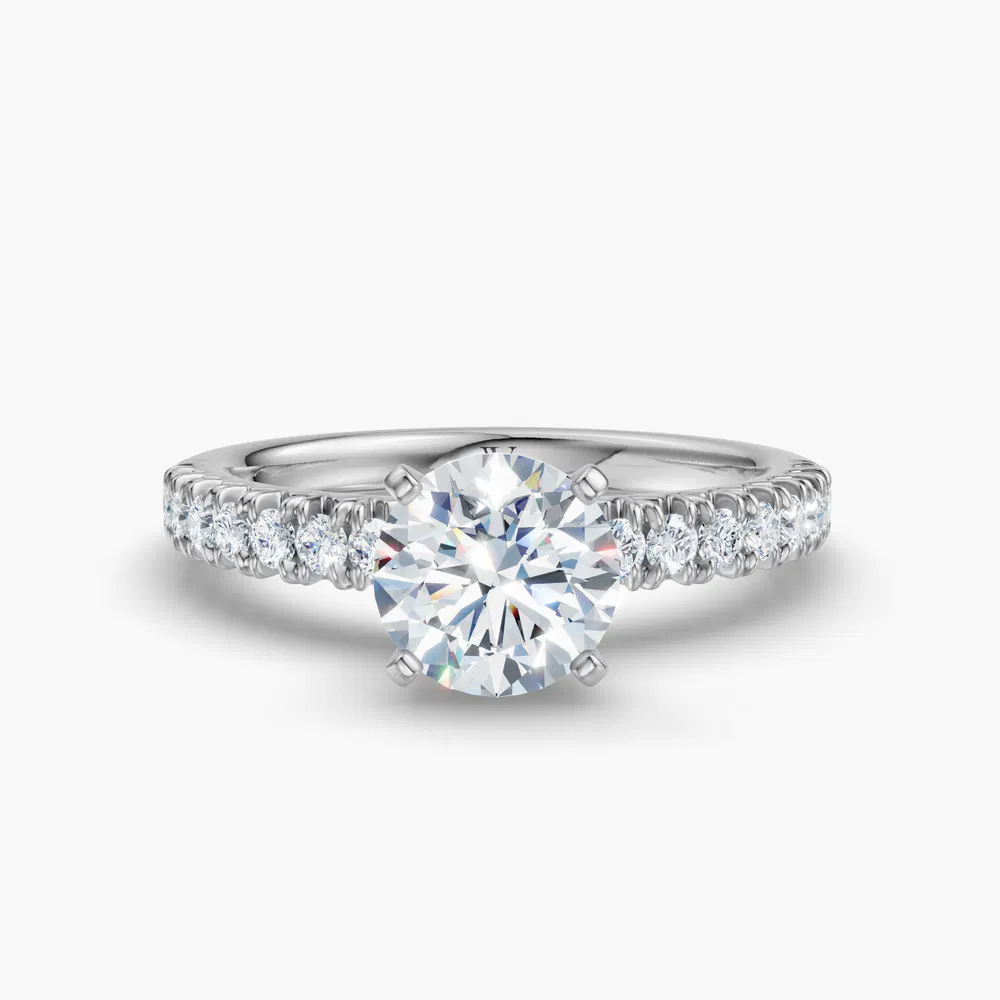 Certified 2 carat Lab Grown Diamond Round Cut Pavé, Classic, Simple Engagement Ring in 14K White Gold-Nela