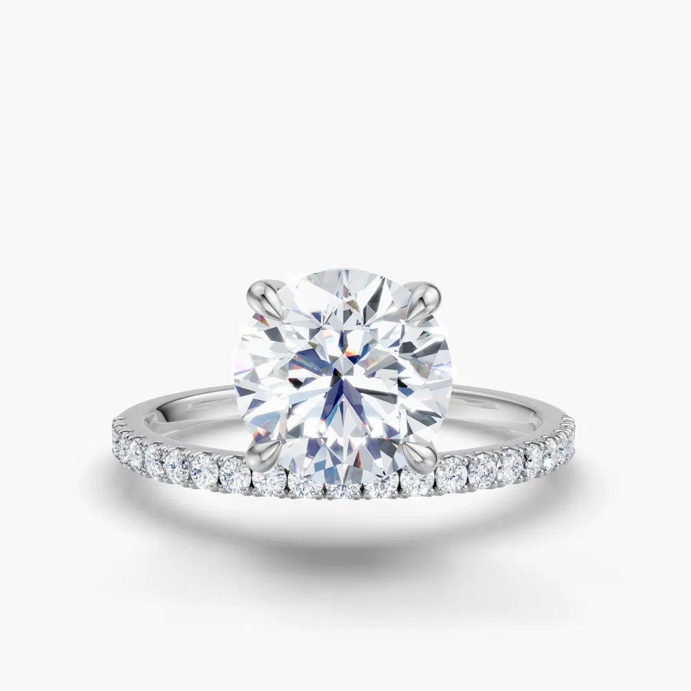Vera 1 carat Lab Grown Diamond Round Cut Solitaire, Side Stone, Floating Engagement Ring in 14K White Gold