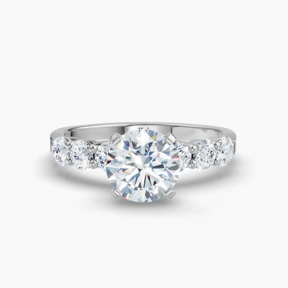 Nylis 1 carat Lab Grown Diamond Round Cut Side Stone Engagement Ring in 14K White Gold