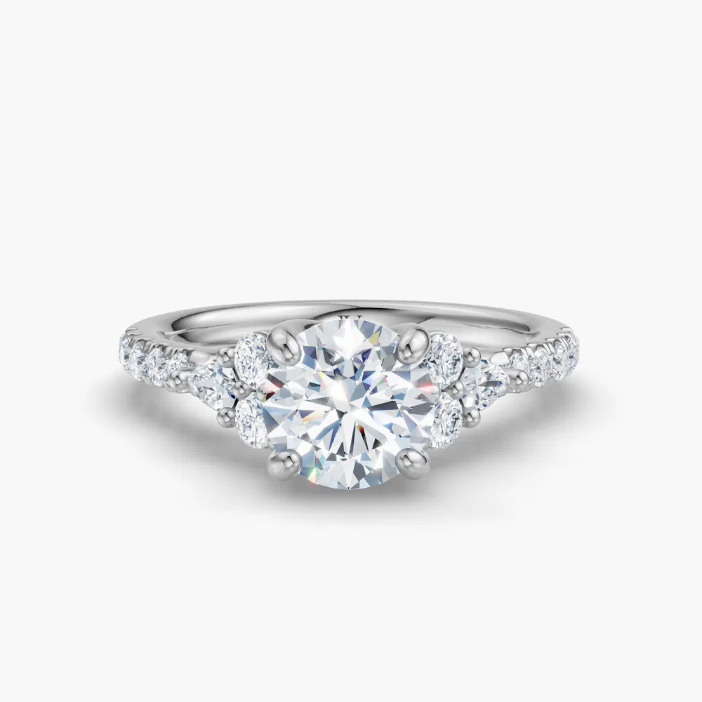 Tarne 1 carat Lab Grown Diamond Round Cut Side Stone, Pavé Engagement Ring in 14K White Gold