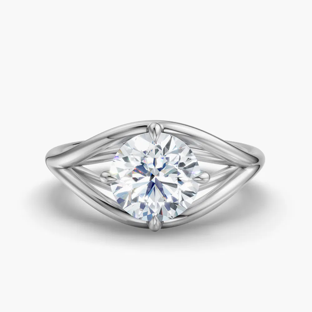 Kira 1 carat Lab Grown Diamond Round Cut Solitaire, Unique, Split Shank Engagement Ring in 14K White Gold
