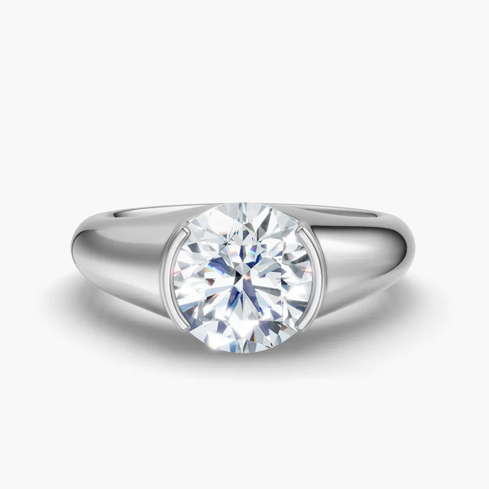 Elen 1 carat Lab Grown Diamond Round Cut Solitaire, Bezel, East-West Engagement Ring in 14K White Gold