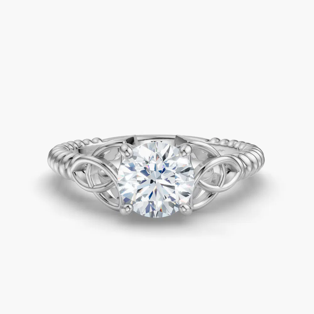 Thalyn 1 carat Lab Grown Diamond Round Cut Solitaire, Vintage, Twist Engagement Ring in 14K White Gold