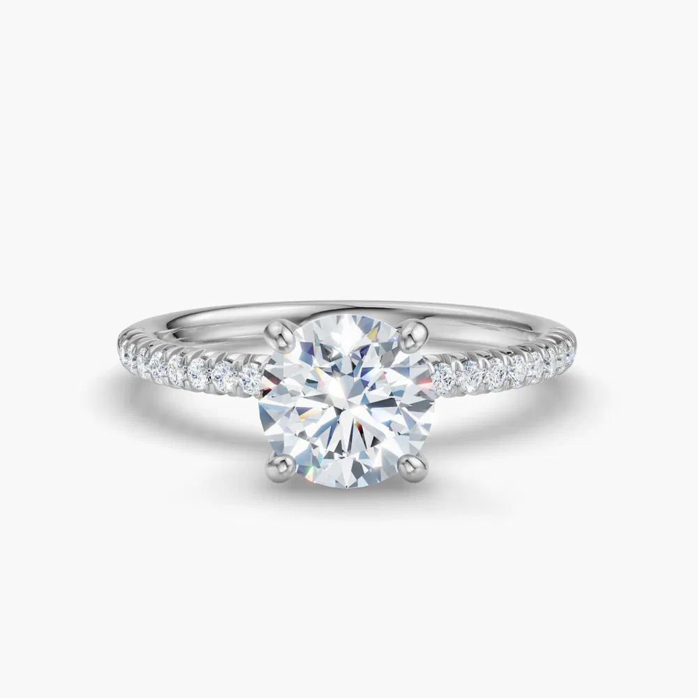 Glaciry 1 carat Lab Grown Diamond Round Cut Simple, Pavé, Classic Engagement Ring in 14K White Gold