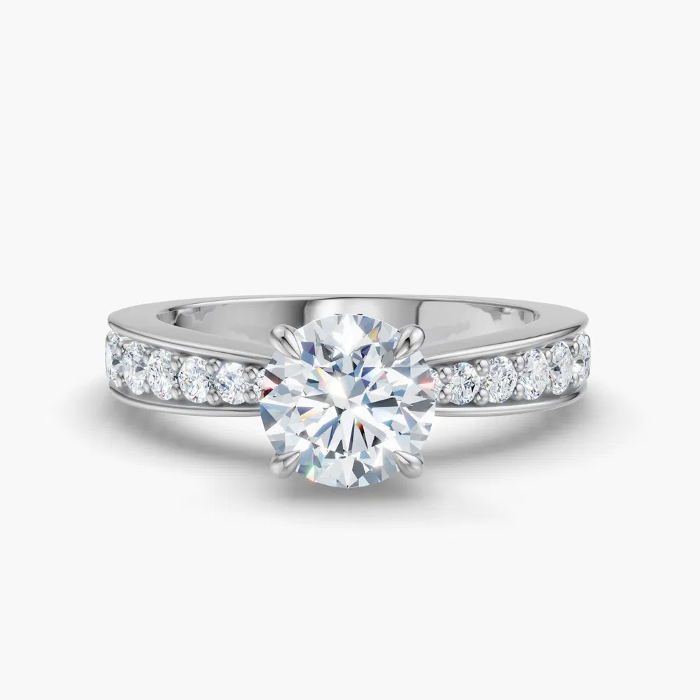 Kaelis 1 carat Lab Grown Diamond Round Cut Simple, Pavé, Channel Set Engagement Ring in 14K White Gold