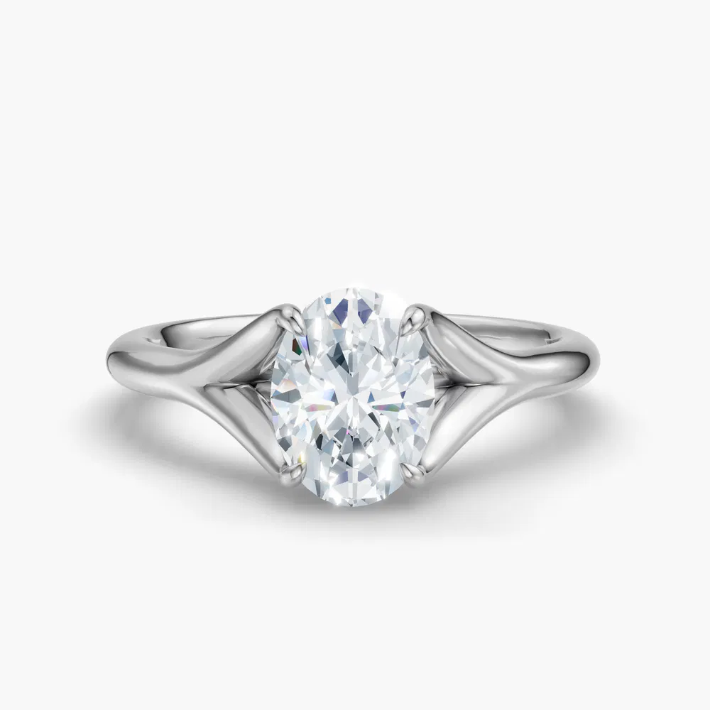 Certified 1 carat Lab Grown Diamond Oval Cut Solitaire, Split Shank, Simple Engagement Ring in 14K White Gold-Zayfi