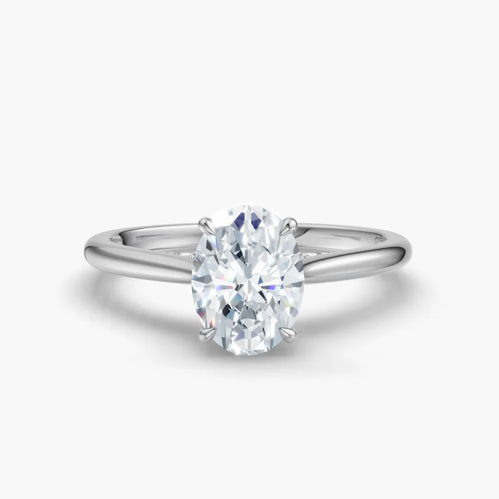 Certified 1 carat Lab Grown Diamond Oval Cut Hidden Halo, Cathedral, Solitaire Engagement Ring in 14K White Gold-Wrenq
