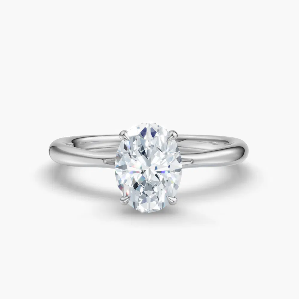 Certified 1 carat Lab Grown Diamond Oval Cut Hidden Halo, Solitaire, Low profile Engagement Ring in 14K White Gold-Anomis