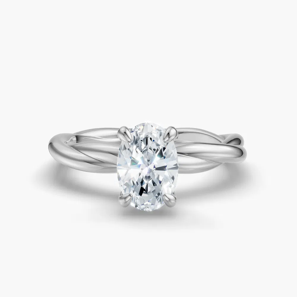Certified 1 carat Lab Grown Diamond Oval Cut Solitaire, Twist Engagement Ring in 14K White Gold-Fyora