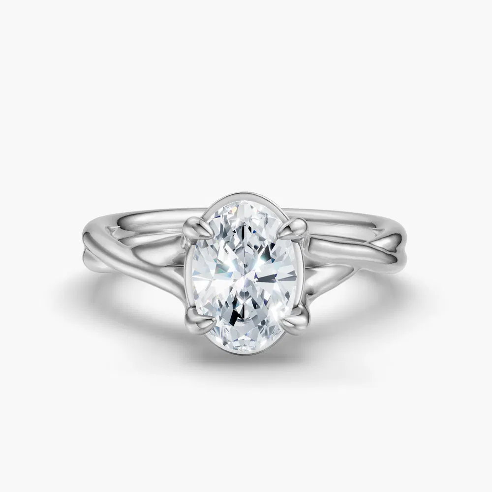 Certified 1 carat Lab Grown Diamond Oval Cut Solitaire, Twist, Split Shank Engagement Ring in 14K White Gold-Iridell
