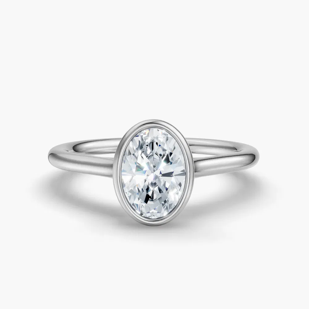 Certified 1 carat Lab Grown Diamond Oval Cut Solitaire, Bezel, Cathedral Engagement Ring in 14K White Gold-Borvi