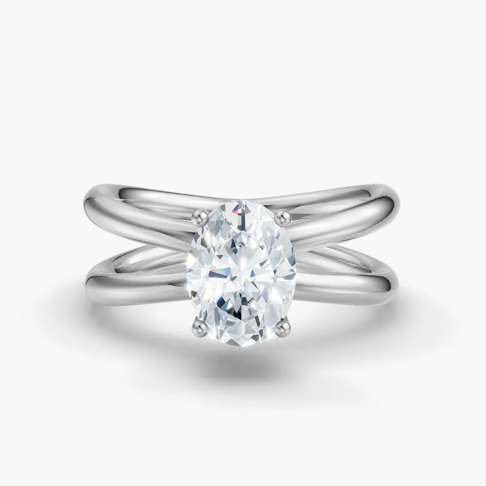 Certified 1 carat Lab Grown Diamond Oval Cut Solitaire, Split Shank, Hidden Halo Engagement Ring in 14K White Gold-Ryn