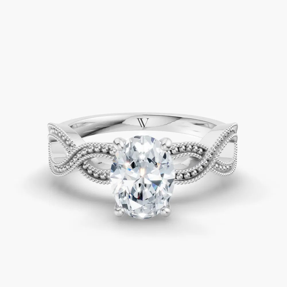 Certified 1 carat Lab Grown Diamond Oval Cut Solitaire, Vintage, Unique Engagement Ring in 14K White Gold-Niva