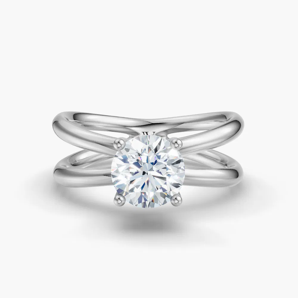 Certified 1 carat Lab Grown Diamond Round Cut Solitaire, Split Shank, Hidden Halo Engagement Ring in 14K White Gold-Ryn