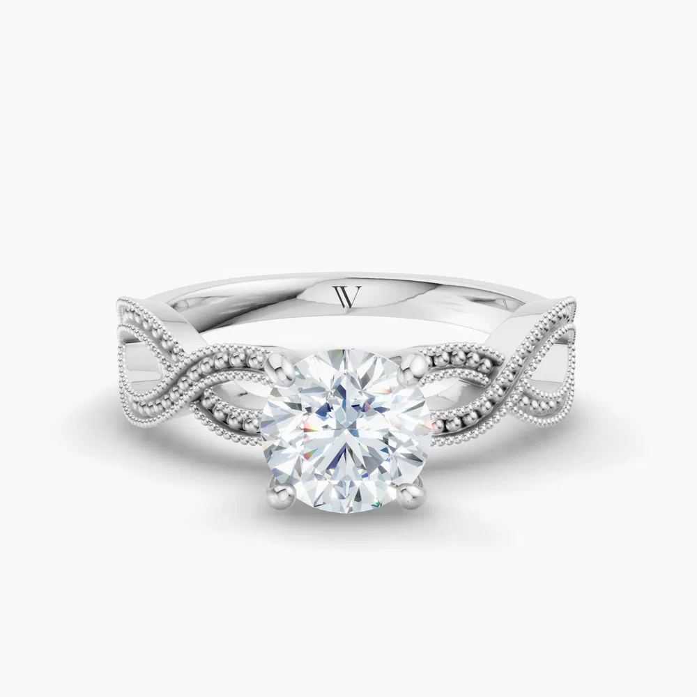 Certified 1 carat Lab Grown Diamond Round Cut Solitaire, Vintage, Unique Engagement Ring in 14K White Gold-Niva