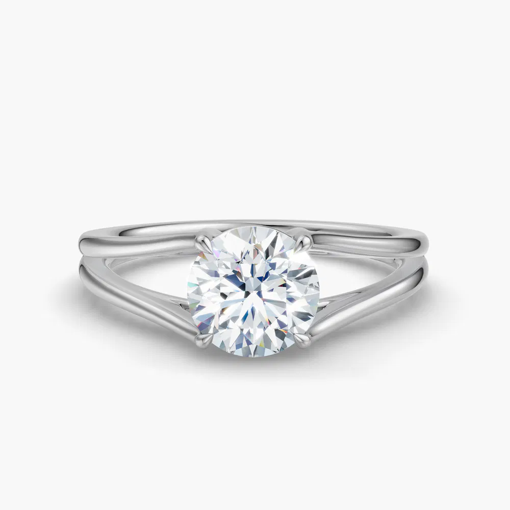 Wraith 1 carat Lab Grown Diamond Round Cut Split Shank, Solitaire, Low profile Engagement Ring in 14K White Gold