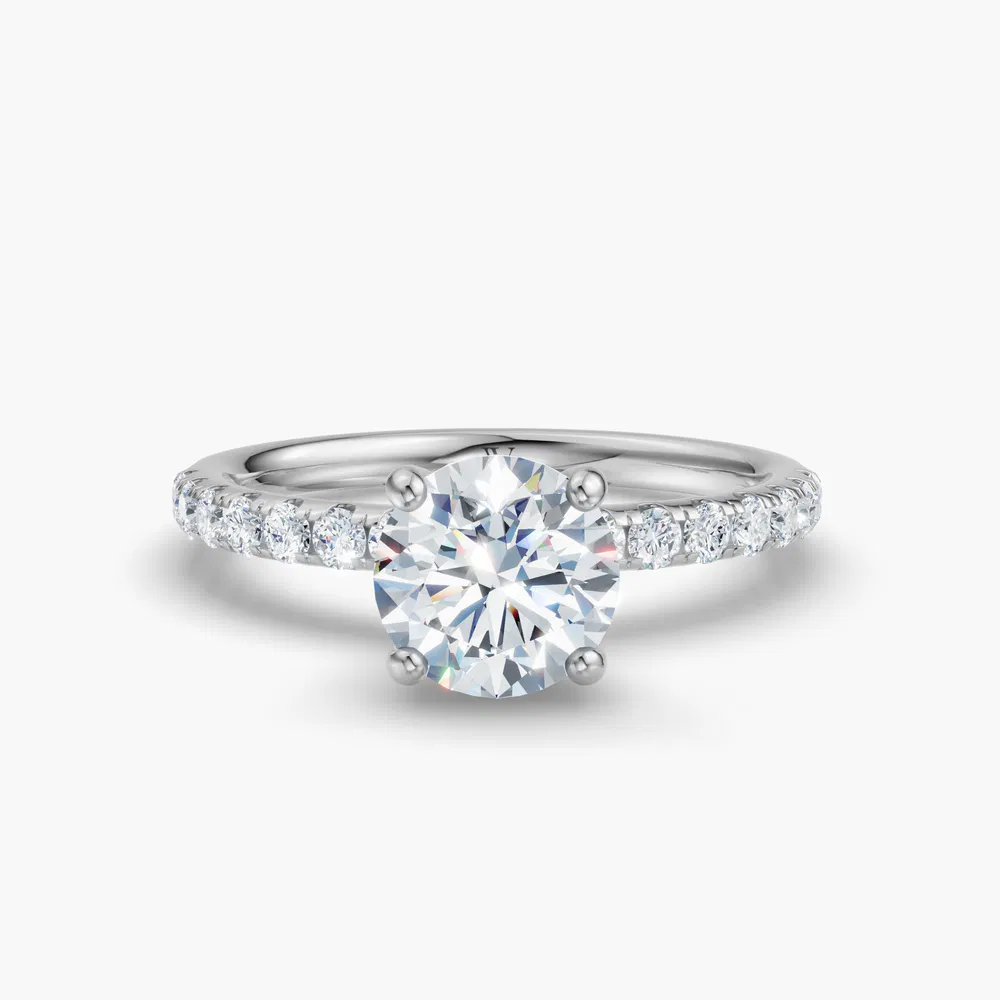 Decna 1 carat Lab Grown Diamond Round Cut Pavé, Hidden Halo Engagement Ring in 14K White Gold