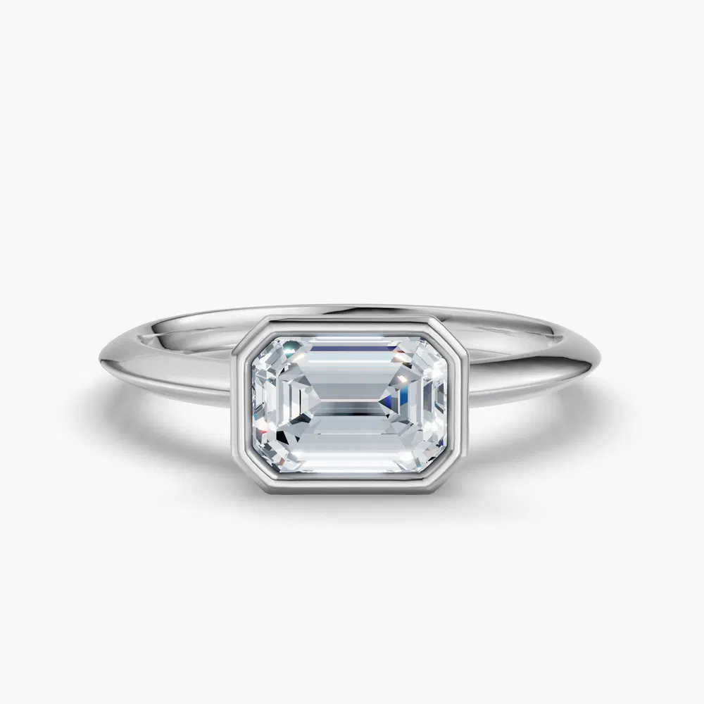 Galen 1 carat Lab Grown Diamond Emerald Cut Bezel, Solitaire, East-West Engagement Ring in 14K White Gold