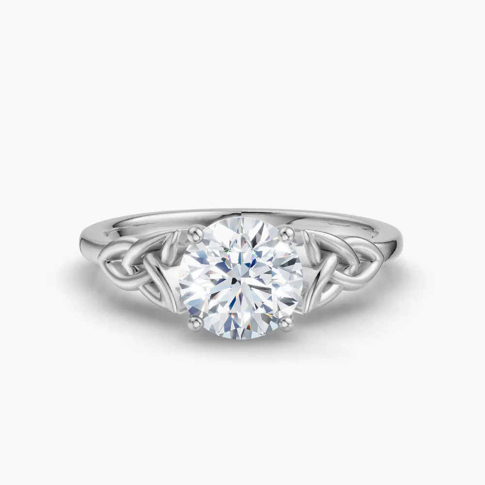 Vire 1 carat Lab Grown Diamond Round Cut Solitaire, Vintage, Cathedral Engagement Ring in 14K White Gold