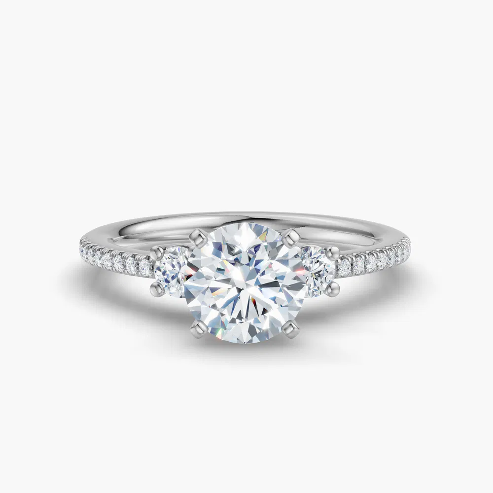 Vynix 1 carat Lab Grown Diamond Round Cut Three Stone, Side Stone, Pavé Engagement Ring in 14K White Gold