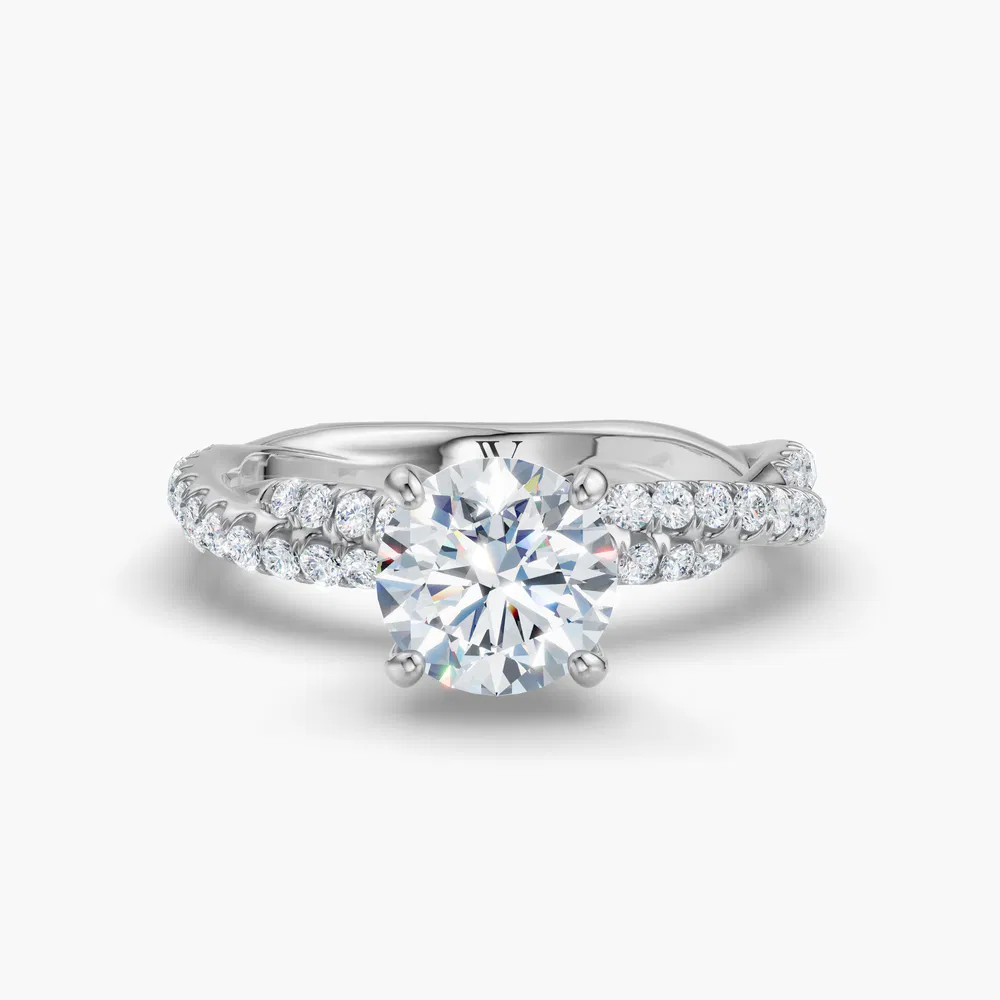 Alva 1 carat Lab Grown Diamond Round Cut Twist, Pavé Engagement Ring in 14K White Gold