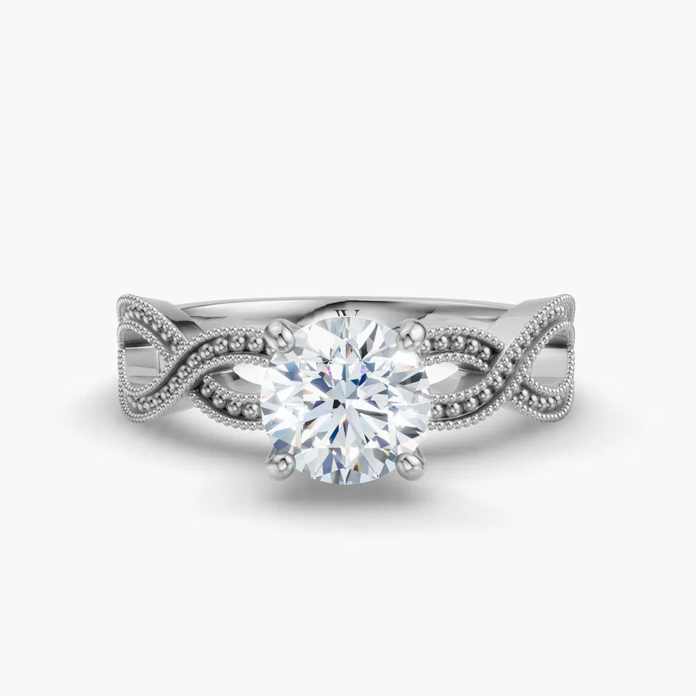 Niva 1 carat Lab Grown Diamond Round Cut Twist, Solitaire, Vintage Engagement Ring in 14K White Gold