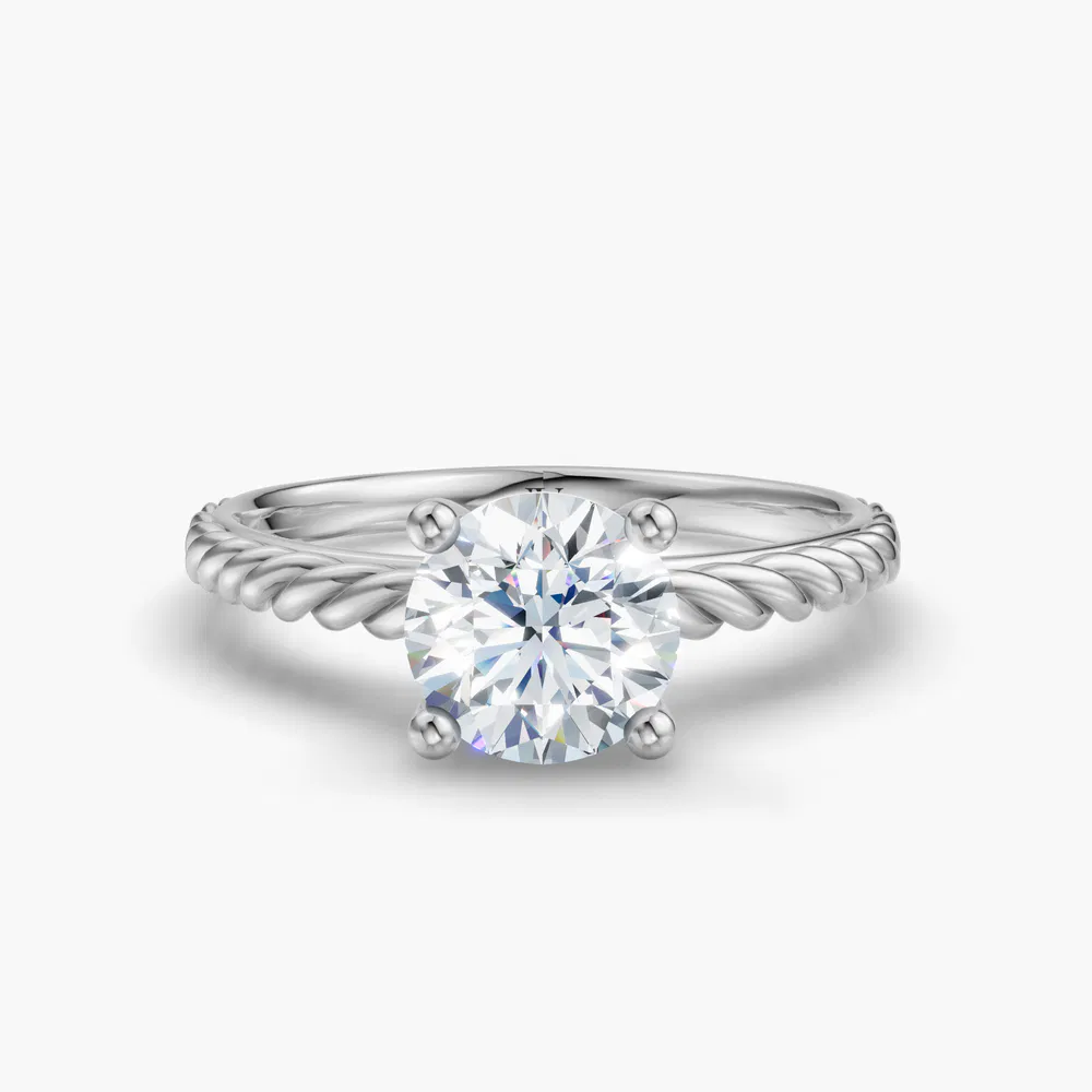 Voss 1 carat Lab Grown Diamond Round Cut Twist, Solitaire, Vintage Engagement Ring in 14K White Gold