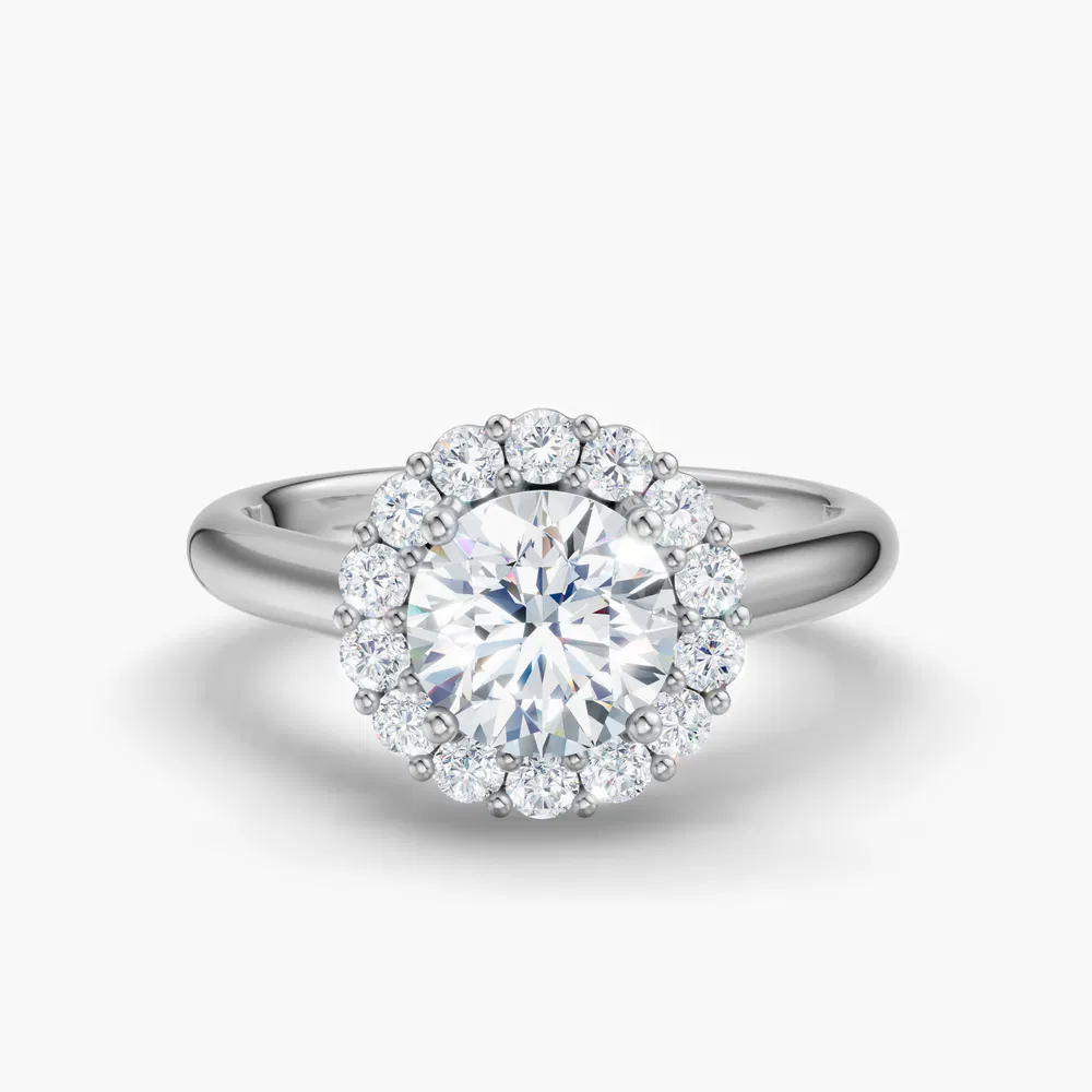 Arwen 1 carat Lab Grown Diamond Round Cut Halo, Floral, Cathedral Engagement Ring in 14K White Gold