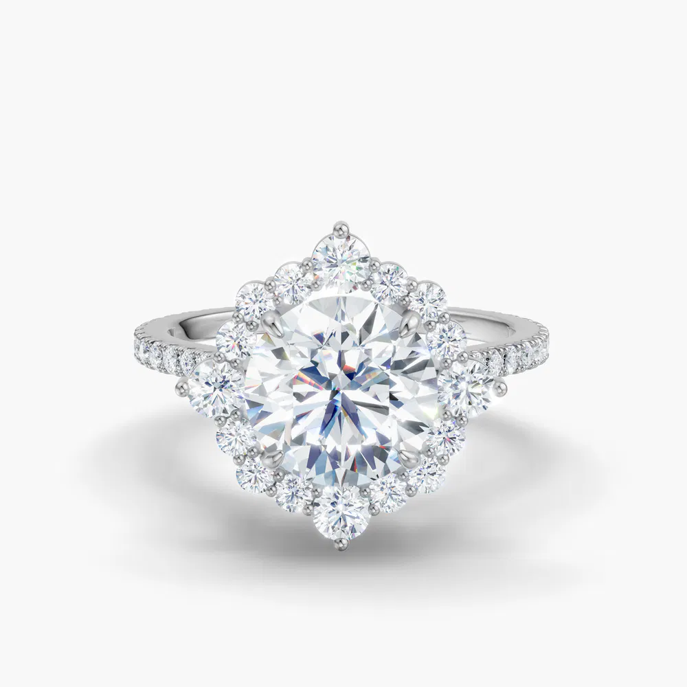 Cylen 1 carat Lab Grown Diamond Round Cut Halo, Floral, Hidden Halo Engagement Ring in 14K White Gold