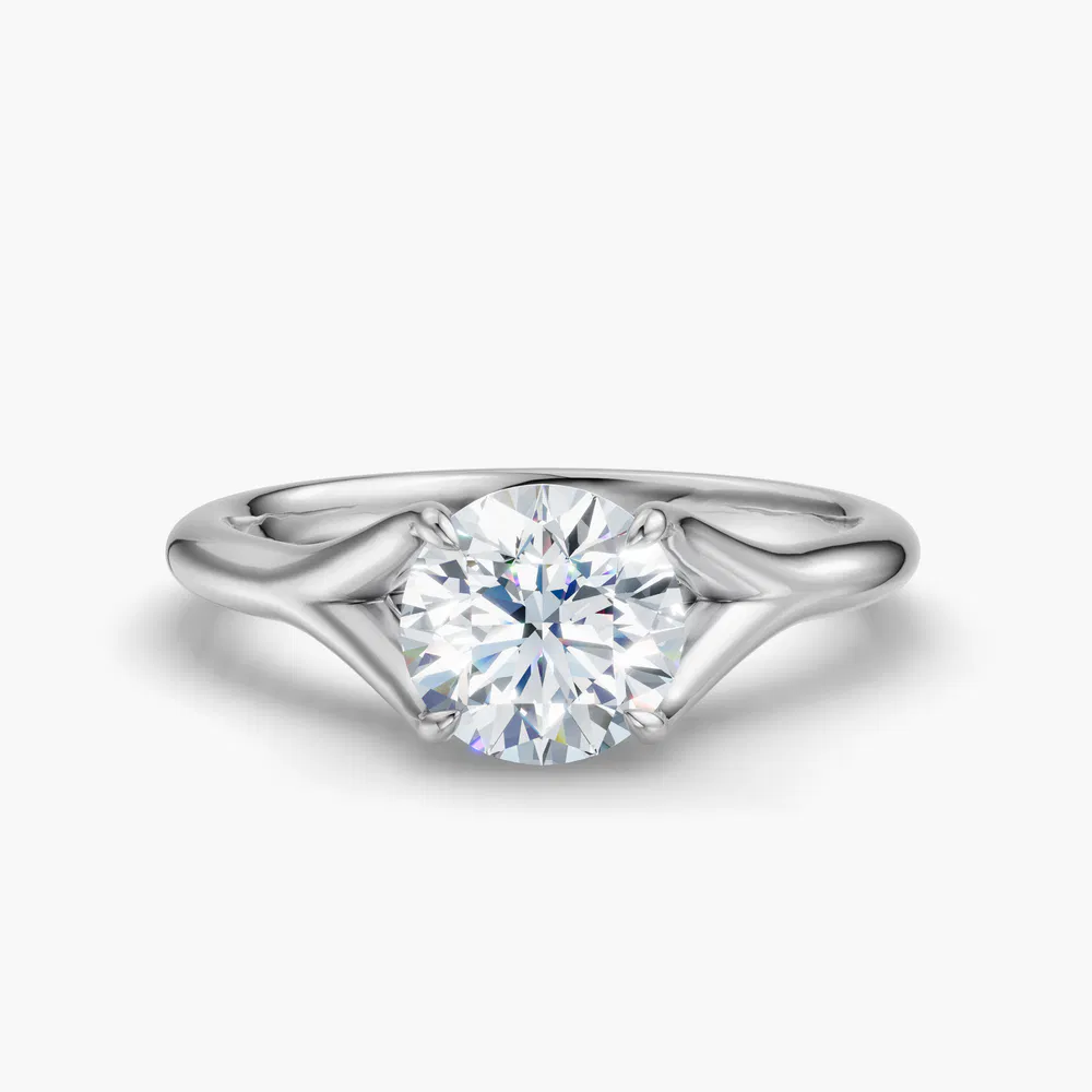 Zayfi 1 carat Lab Grown Diamond Round Cut Solitaire, Split Shank, Low profile Engagement Ring in 14K White Gold