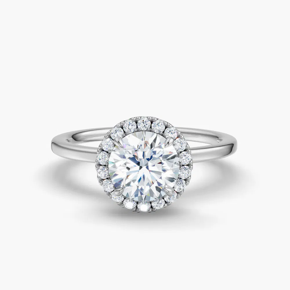 Elite Noctil 1 carat Lab Grown Diamond Round Cut Halo, Hidden Halo Engagement Ring in 14K White Gold