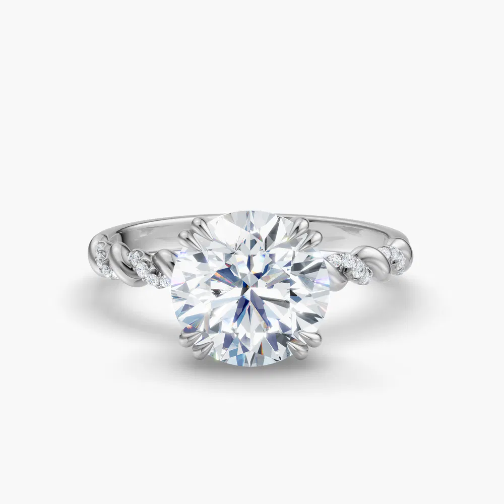 Lior 1 carat Lab Grown Diamond Round Cut Pavé, Hidden Halo, Twist Engagement Ring in 14K White Gold
