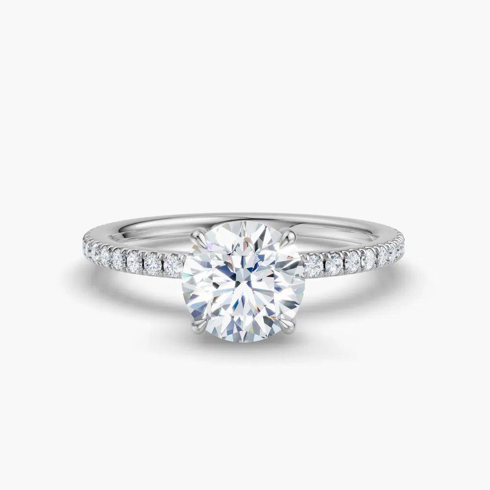 Certified 1 carat Lab Grown Diamond Round Cut Pavé, Hidden Halo, Four Prong Engagement Ring in 14K White Gold-Orhi