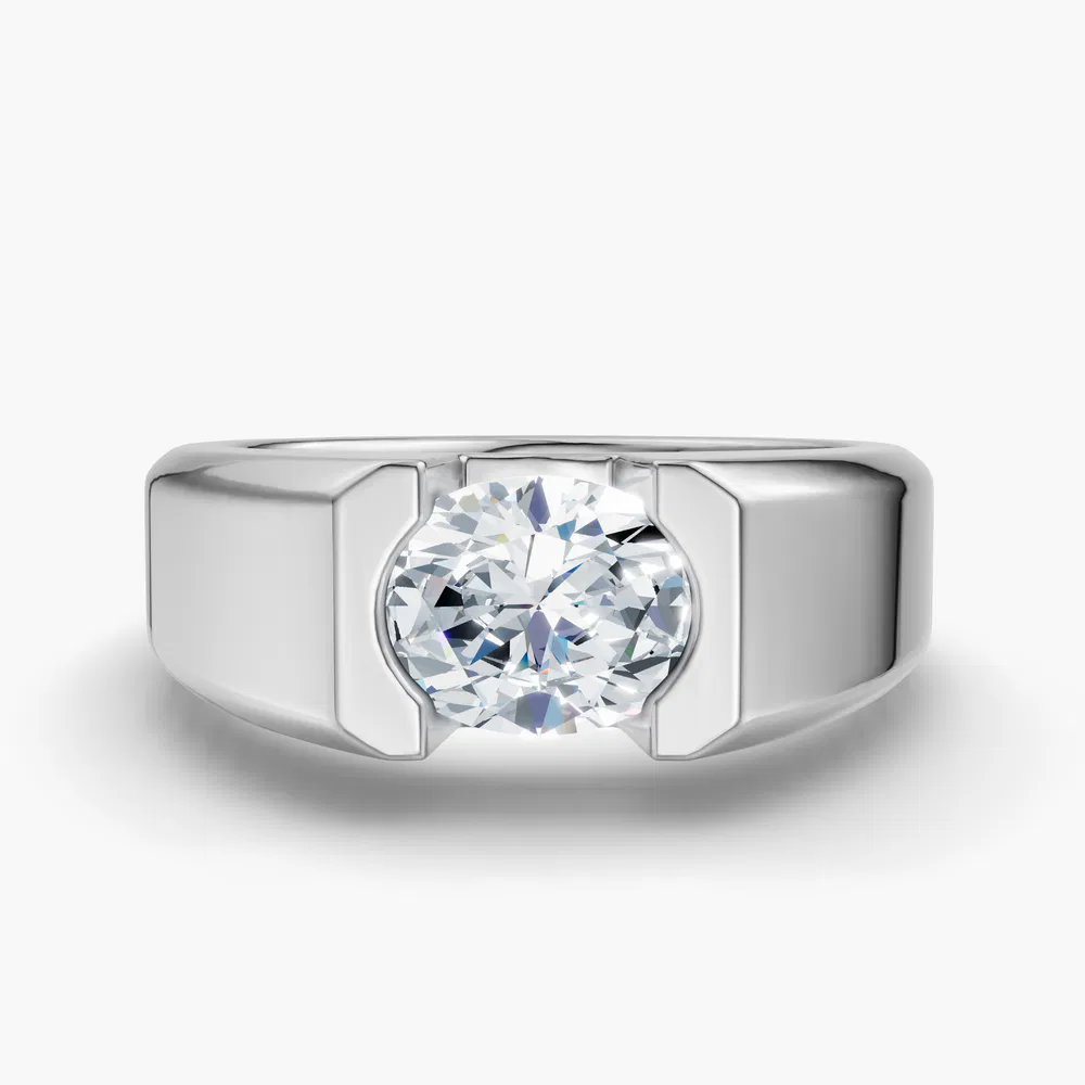 Raven 1 carat Lab Grown Diamond Oval Cut Solitaire, Bezel, Men's Engagement Ring in 14K White Gold