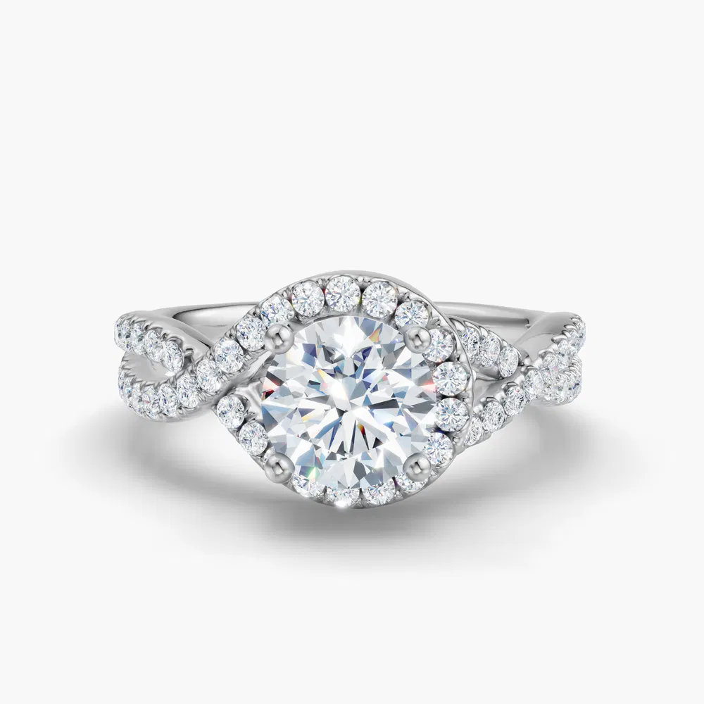 Stellune 1 carat Lab Grown Diamond Round Cut Unique, Halo, Pavé Engagement Ring in 14K White Gold