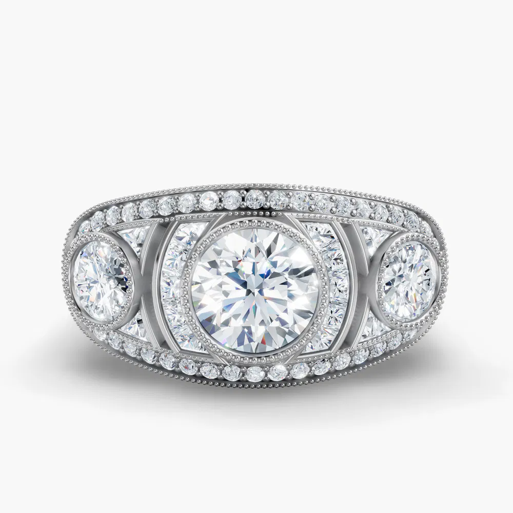 Certified 1 carat Lab Grown Diamond Round Cut Milgrain, Bezel, Vintage Engagement Ring in 14K White Gold-Emberly