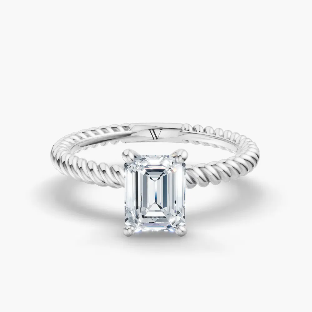 Certified 1 carat Lab Grown Diamond Emerald Cut Solitaire, Twist, Vintage Engagement Ring in 14K White Gold-Liray