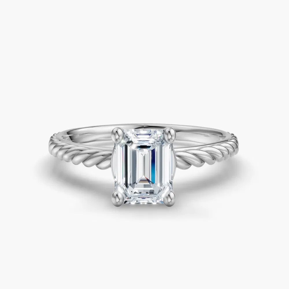 Certified 1 carat Lab Grown Diamond Emerald Cut Solitaire, Vintage, Cathedral Engagement Ring in 14K White Gold-Voss