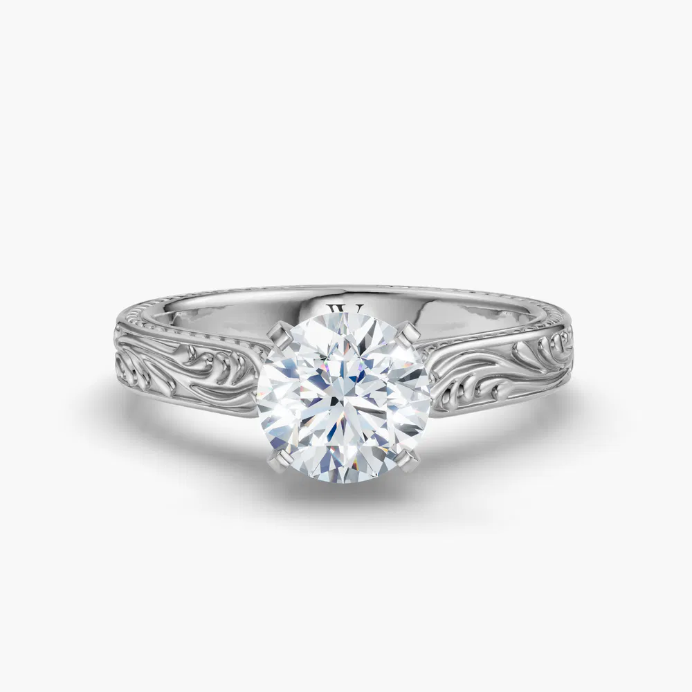 Nael 1 carat Lab Grown Diamond Round Cut Vintage, Solitaire, Cathedral Engagement Ring in 14K White Gold