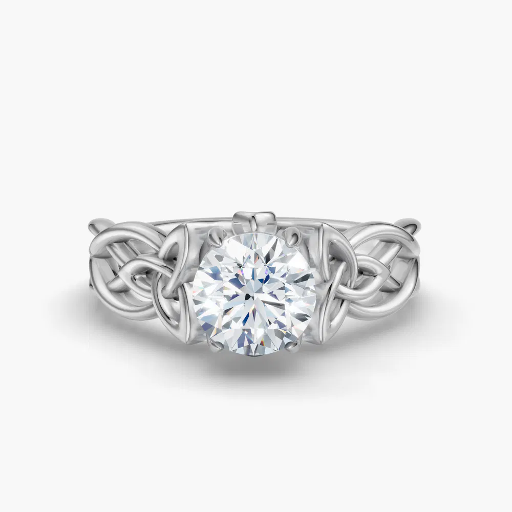 Kaelin 1 carat Lab Grown Diamond Round Cut Vintage, Solitaire, Split Shank Engagement Ring in 14K White Gold